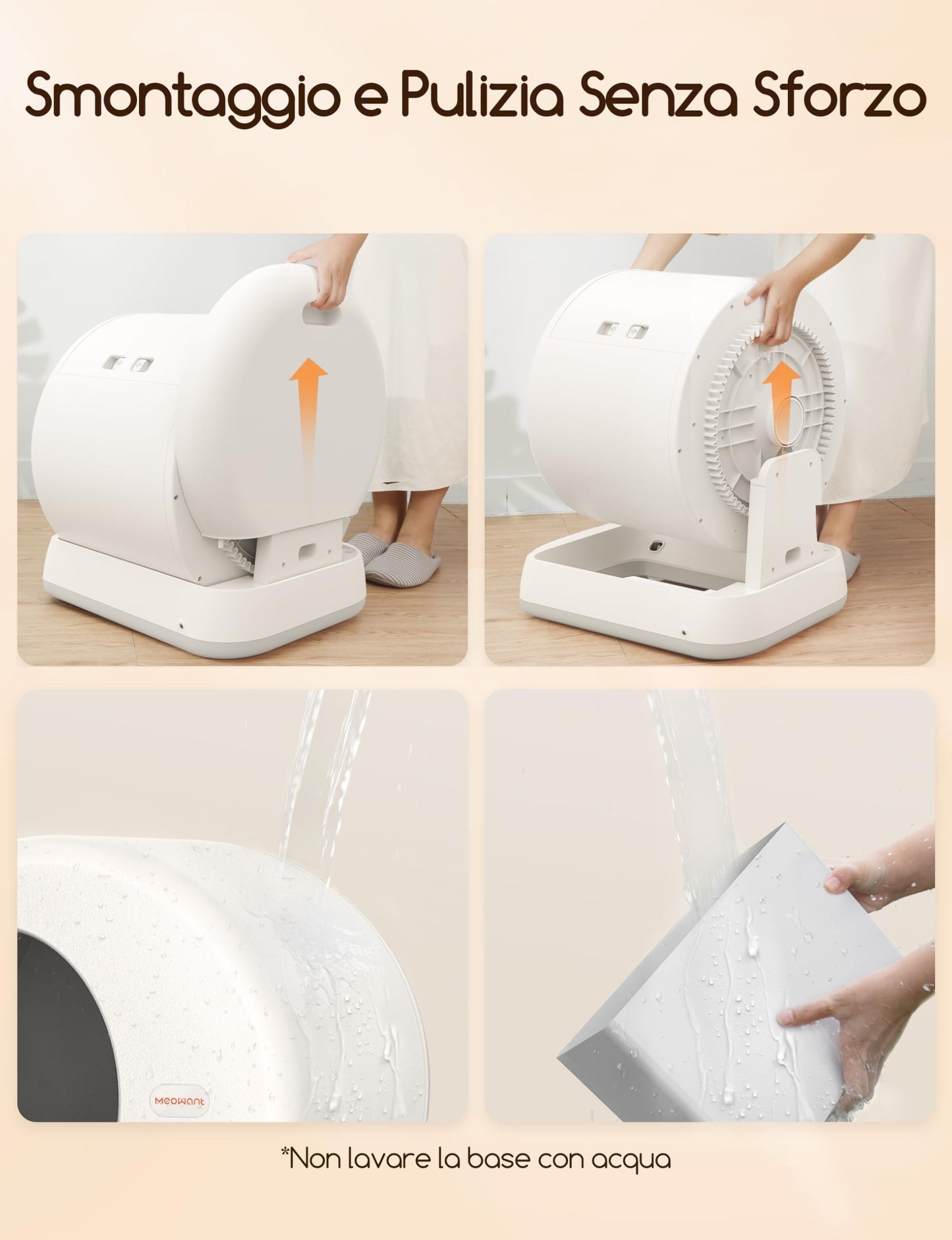 MeoWant Lettiera Gatto Autopulente, 57,6L Lettiera Automatica per Gatti con Sacchi Spazzatura e Tappetini Gatti per Multi Gatto, Isolamento Odori, Pulizia Facile, Comando APP