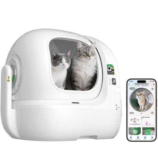 PETKIT PUROBOT MAX PRO 2 Lettiera Gatto Autopulente, Fotocamera AI, Ingresso Ultra Largo, Visione Notturna 210°, App WiFi 2,4/5GHz, Imballaggio Senza Contatto, Monitoraggio Salute, Multi-Gatto