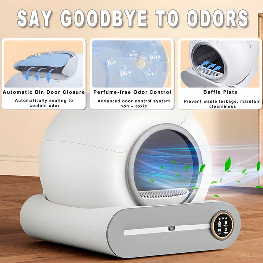 XQDKoon Lettiera Gatto Autopulente 65L + 9 L, Lettiera Automatica per Gatti con Monitoraggio Sanitario APP, Deodorante Ionico Lettiere Autopulenti Gatti 5 Sacchi Spazzatura e Tappetini Gatto