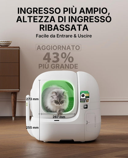 PETKIT PUROBOT MAX PRO 2 Lettiera Gatto Autopulente, Fotocamera AI, Ingresso Ultra Largo, Visione Notturna 210°, App WiFi 2,4/5GHz, Imballaggio Senza Contatto, Monitoraggio Salute, Multi-Gatto