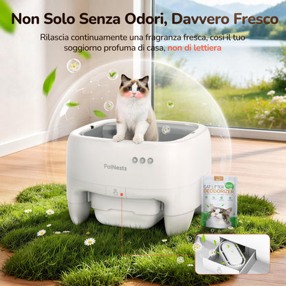 PalNests Lettiera Gatto Autopulente Con APP, XXL Lettiera Automatica per Gatti Sicurezza Anti-Pizzicamento, Design Aperto con Ingresso dall'Alto per Gatti Grandi e Multipli, Deodorizzazione, Bianco